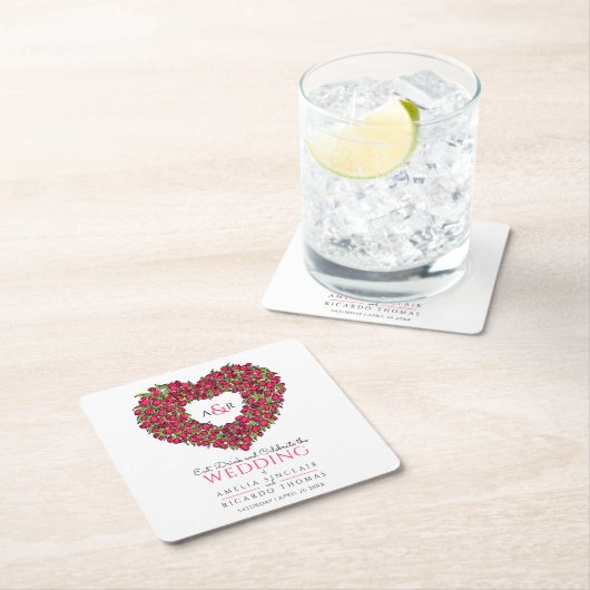 Roodtulp met inkttekenmonogram bruiloft kartonnen onderzetters (Insitu)