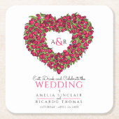 Roodtulp met inkttekenmonogram bruiloft kartonnen onderzetters (Voorkant)