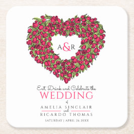 Roodtulp met inkttekenmonogram bruiloft kartonnen onderzetters