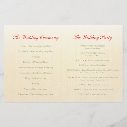 Roodtulp waterverf huwelijksprogramma (Achterkant)