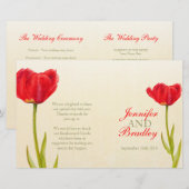 Roodtulp waterverf huwelijksprogramma (Voorkant / Achterkant)