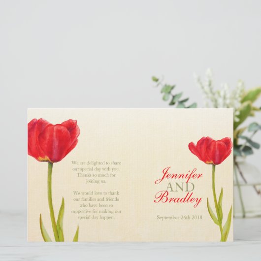 Roodtulp waterverf huwelijksprogramma (Staand voorkant)