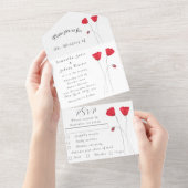 Roodtulp Waterverf Spring Wedding All In One Uitnodiging (Afscheurbaar)