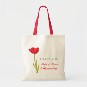 Roodtulpbloem, huwelijksdienstmeisje met eremtas tote bag