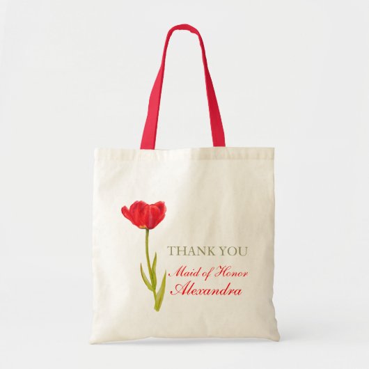 Roodtulpbloem, huwelijksdienstmeisje met eremtas tote bag (Voorkant)