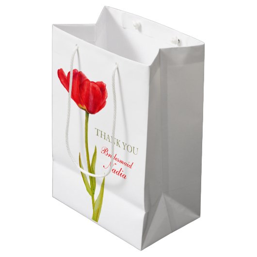 Roodtulpbruidbruidsschat voor middelgrote cadeaast medium cadeauzakje (Voorkant Gekanteld)