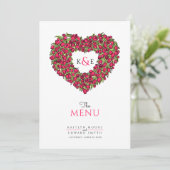 Roodtulpen hart met monogram bruiloft menu (Staand voorkant)