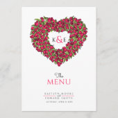 Roodtulpen hart met monogram bruiloft menu (Voorkant)