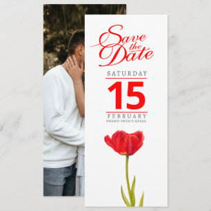 Roodtulpfotobruiloft met de datum save the date