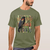 Roodvleugel T-shirt met zwarte vogel (Voorkant)