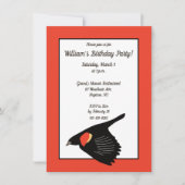 Roodvleugelige merel in vlucht verjaardagsfeestje kaart (Voorkant)