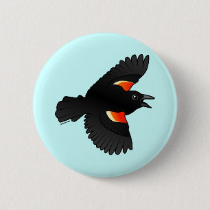 Roodvleugelige zwarte vogel ronde button 5,7 cm