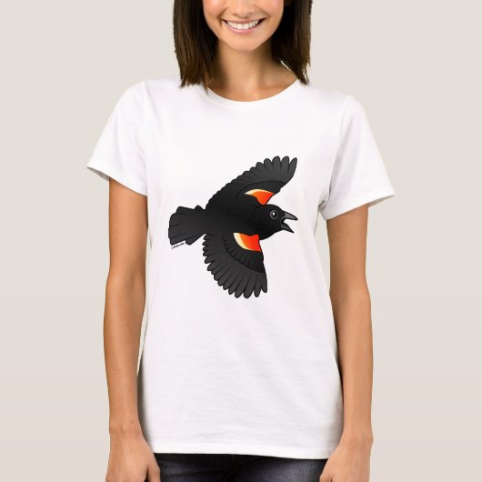 Roodvleugelige zwarte vogel t-shirt (Voorkant)