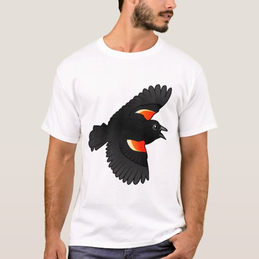 Roodvleugelige zwarte vogel t-shirt (Voorkant)