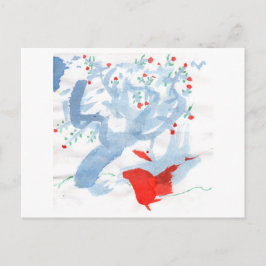 Roodvogel en briefkaart met rode bessen