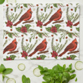 Roodvogel, holleblad, poinsettia, pijnboom theedoek (Gevouwen)