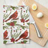 Roodvogel, holleblad, poinsettia, pijnboom theedoek (Quarter Fold)