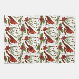 Roodvogel, holleblad, poinsettia, pijnboom theedoek