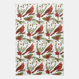 Roodvogel, holleblad, poinsettia, pijnboom theedoek