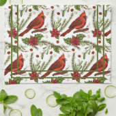 Roodvogel, holleblad, poinsettia, pijnboom theedoek (Gevouwen)