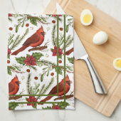 Roodvogel, holleblad, poinsettia, pijnboom theedoek (Quarter Fold)