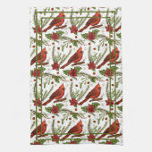 Roodvogel, holleblad, poinsettia, pijnboom theedoek (Verticaal)