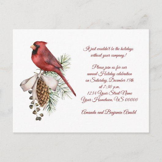 Roodvogelpest Cones Ribbon Holiday Party Briefkaart (Voorkant)