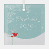 Roodvogelsneeuw Bevroren kerstversiering Glas Ornament (Voorkant)