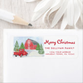 Roodwagen en kerstcadeaulabel met barn etiket (Insitu)