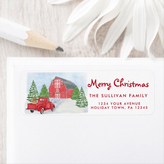 Roodwagen en kerstcadeaulabel met barn etiket (Insitu)