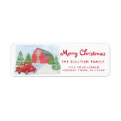 Roodwagen en kerstcadeaulabel met barn etiket (Voorkant)