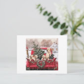 Roodwagen met kerstavond met Puppies honden Feestdagenkaart (Staand voorkant)