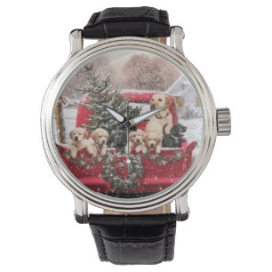 Roodwagen met kerstavond met Puppies honden Horloge