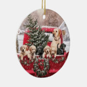 Roodwagen met kerstavond met Puppies honden Keramisch Ornament (Rechts)