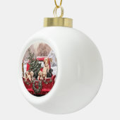 Roodwagen met kerstavond met Puppies honden Keramische Bal Ornament (Rechts)