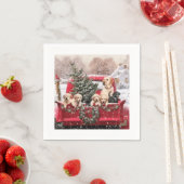 Roodwagen met kerstavond met Puppies honden Servet (Insitu)