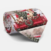 Roodwagen met kerstavond met Puppies honden Stropdas (Opgerold)