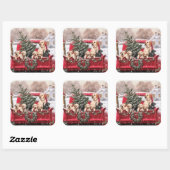 Roodwagen met kerstavond met Puppies honden Vierkante Sticker (Vel)