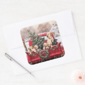 Roodwagen met kerstavond met Puppies honden Vierkante Sticker (Envelop)