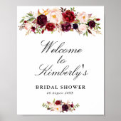 roodwijn & blos bruiloft welcome bord poster (Voorkant)