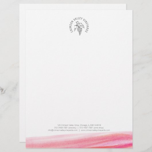 Roodwijngaarden moderne waterverf letterkop custom briefhoofd (Voorkant / Achterkant)