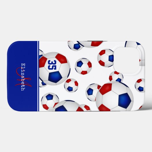 roodwitte blauwe voetballen op maat Case-Mate iPhone case (Achterkant (horizontaal))