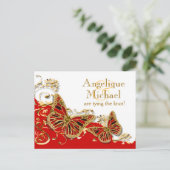 Roodwitte goudvlinder aankondigingskaart (Staand voorkant)