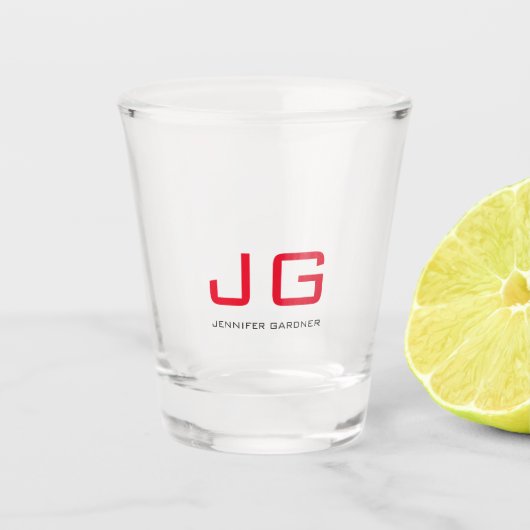 Roodwitte monogram shot glas (Voorkant)