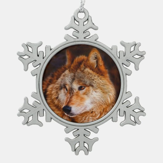 Roodwolvenfractal Tin Sneeuwvlok Ornament (Voorkant)