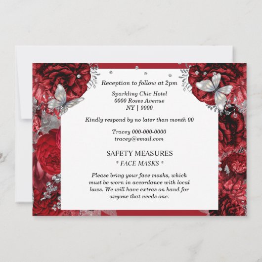 Roodzilvervlinder roos quinceanera kaart (Achterkant)