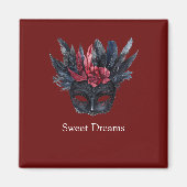 Roodzwart Bloemenmasker met Veren Magneet (Voorkant)