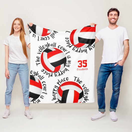 roodzwart volleybalhof gelukkig plaats typografie fleece deken (In situ)