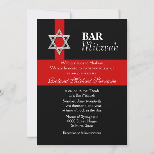 Roodzwarte bar mitzvah kaart (Voorkant)