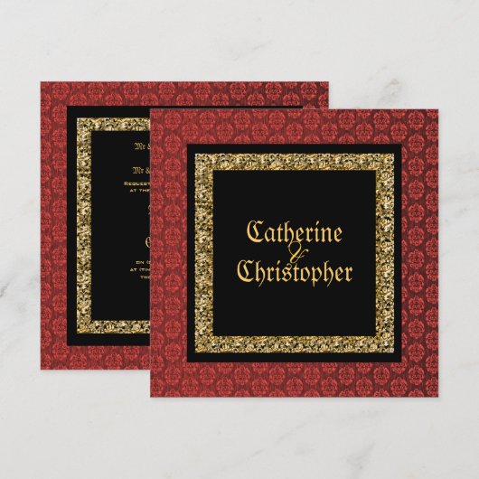 Roodzwarte goudddamtbruiloft kaart (Voorkant / Achterkant)